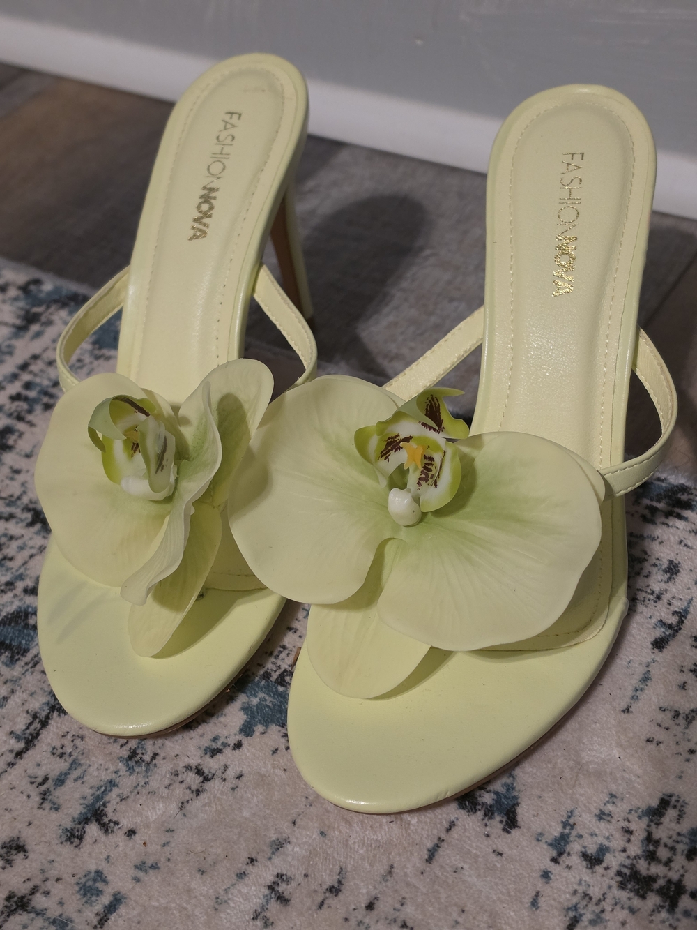 Floral Slip-On Heeled Sandals - Chartreuse - Picture 2 of 10